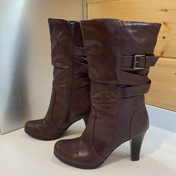 a.n.a Shoes - Rich Brown Faux Leather Mid Calf Boots